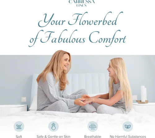 Vista 5 de Carressa Linen Sábanas de alta cantidad de hilos tamaño Queen – Serie 1000 sábanas 100% algodón egipcio tamaño Queen (4 piezas, rubor), tejido Blush