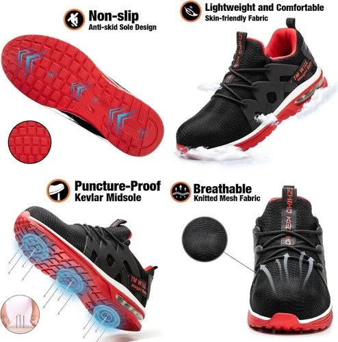 Vista 4 de Kezhiho Steel Toe Shoes for Men Women Air Cushion Lightweight Work Shoes Comfortable Breathable Puncture Proof Slip Resistant Sneakers