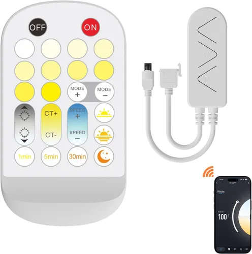 Vista 8 de MIWISE Regulador de intensidad para tira de luz LED RGB COB, con aplicación, sincronización de música y control remoto IR para actualizar la tira