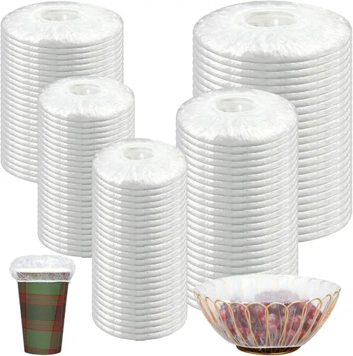 Vista 8 de Cunhill 200 fundas de plástico para tazones de 5 tamaños a granel, envoltura de plástico reutilizable para alimentos, masa madre y pan, fundas