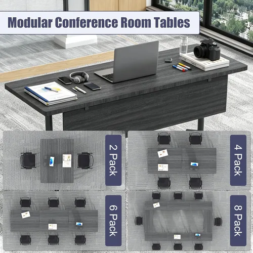 Vista 5 de 2Pack Folding Conference Table, 47.2in Modular Training Table with Wheels Black Sandalwood