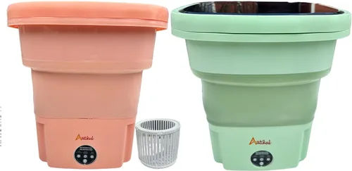 Vista 8 de Peach - Mini lavadora portátil de 15 litros – Lavadora de ropa con diseño portátil, ideal para espacios pequeños Melocotón