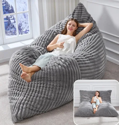 Vista 39 de Hobestluk Adult Bean Bag Chair 3 in 1 Convertible Large Bean Bag Sofa Ash Grey