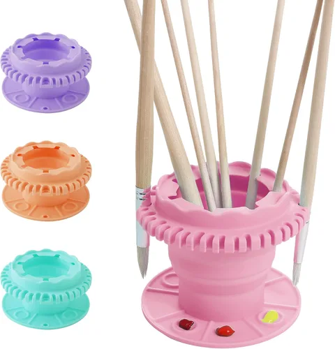 Vista 8 de SESENSE Limpiador de pinceles de pintura – Limpiador de pinceles de silicona plegable con paleta y soporte de almacenamiento de 40 pinceles