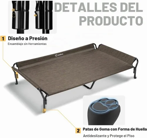 Vista 4 de Veehoo Cama elevada refrescante para perro con barandilla, cuna elevada para mascotas, para interiores y exteriores, cama para mascotas XXL