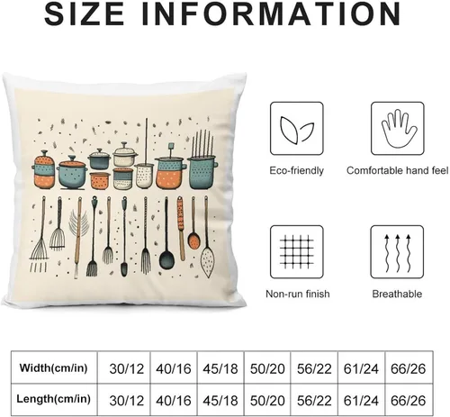 Vista 3 de Lindas fundas de almohada de terciopelo con estampado de olla y utensilios de cocina, 12 x 12 pulgadas, protector de almohada para el hogar, patio