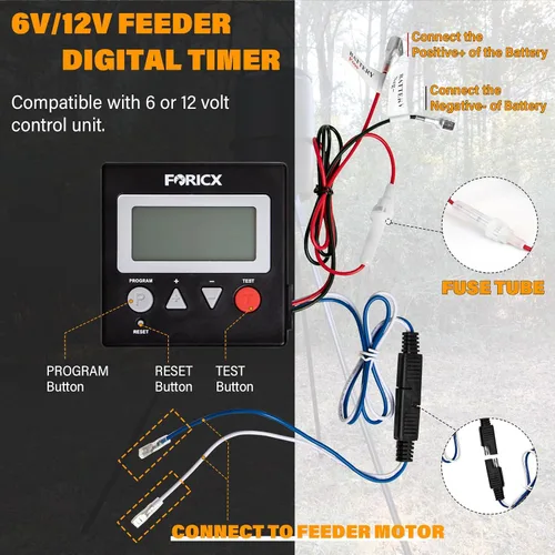 Vista 4 de Temporizador digital para comedero de ciervos, temporizador digital de 6 V/12 V para comedero de ciervos y comedero de cabras, temporizador