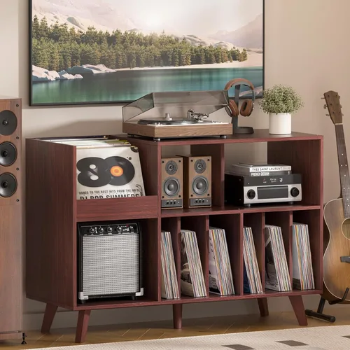 Vista 15 de LELELINKY Soporte grande para tocadiscos, soporte giratorio con almacenamiento, soporte para discos de vinilo con área de visualización, mesa