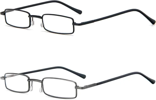 Vista 2 de REAVEE - 2 unidades de gafas de lectura con bolígrafo delgado para hombres y mujeres, tamaño pequeño de bolsillo, tubo con bisagra de resorte