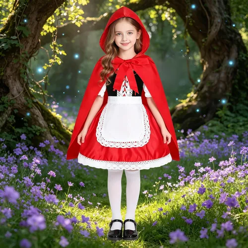 Vista 4 de Disfraz de Caperucita Roja para Niñas, Disfraces de Halloween, cuento de hadas, Personaje, Cosplay
