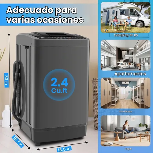 Vista 6 de Nictemaw - Lavadora portátil de 2.4 pies cúbicos, capacidad de 17.8 libras para apartamentos