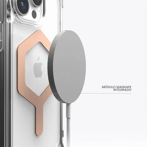 Vista 4 de URBAN ARMOR GEAR UAG - Funda compatible con iPhone 15 Pro Max de 6.7 pulgadas Plyo Ice/oro rosa con imán integrado compatible con carga MagSafe