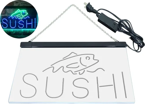 Vista 50 de ADVPRO Sushi Fish Sashimi Restaurant - Letrero de neón LED de doble color, azul y rojo, 12 x 8.5 pulgadas, st6s32-i3334-br