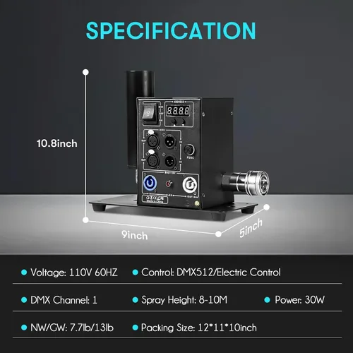 Vista 5 de MOKA SFX Máquina de chorro de CO2 con manguera de 20 pies DMX 512 Control Cañón de CO2 Máquina de niebla Efectos de escenario profesional