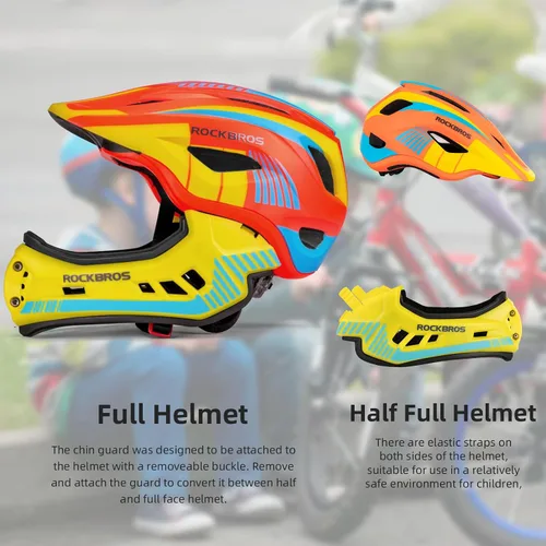 Vista 3 de ROCKBROS Casco integral para niños Cascos de bicicleta para niños Casco ligero de bicicleta de montaña para niños pequeños Desmontable para MTB BMX
