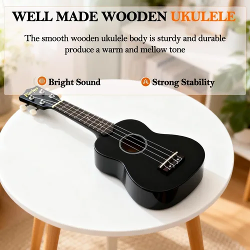 Vista 7 de Kit de ukelele soprano para principiantes de 21 pulgadas con correa de sintonizador de bolsa de concierto en línea gratuita, rápido de aprender