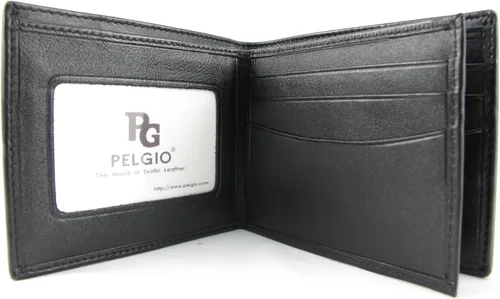 Vista 5 de Cartera plegable suave de piel de rayas de diamante genuino, Negro -, Billetera plegable