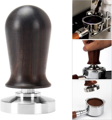 Vista 4 de Manipulador de café expreso de 2.008 in, con mango de madera y base plana de acero inoxidable 304 con resorte