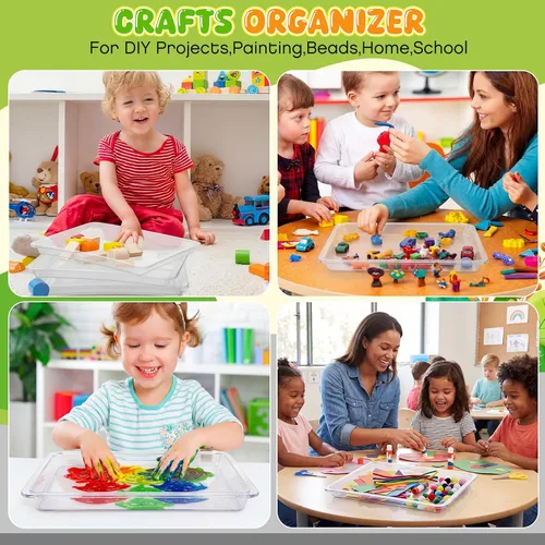 Vista 6 de Remerry 4 bandejas de arte de plástico apilables para manualidades, bandeja de arena para el aula, organizador de pintura sensorial para niños