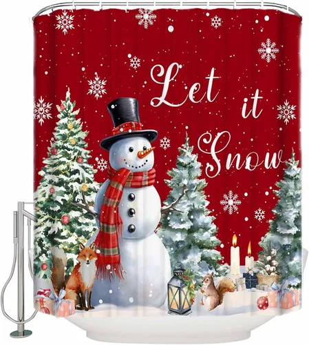 Vista 11 de Cortina de ducha con diseño de cardenales de muñeco de nieve para baño, casa de nieve de Navidad, pájaros rojos, lindo muñeco de nieve, sombrero