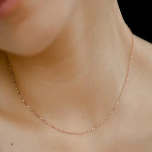 Vista 6 de Jewelry Affairs 14k Rose Gold Cable Link Chain Necklace, 0.8mm