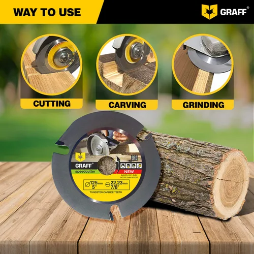 Vista 6 de GRAFF SPEEDCUTTER Disco de tallado de madera de 5 pulgadas para amoladora angular - Hoja de sierra circular para cortar, esculpir y dar