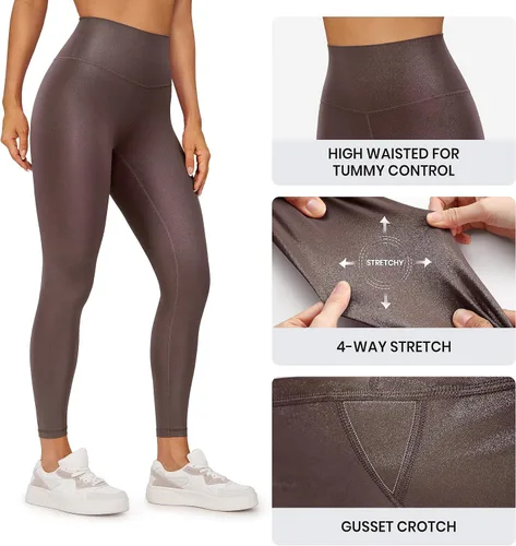 Vista 4 de CRZ YOGA Butterluxe Matte Faux Leather Leggings for Women 25" - High Waisted Stretch Ankle Leather Pants Pleather Tights