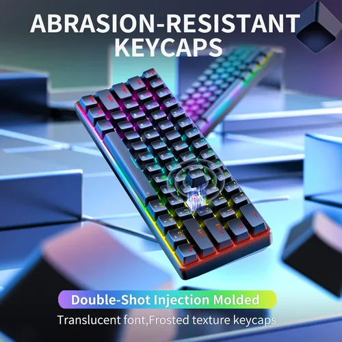 Vista 7 de Punkston TH61 60% Teclado mecánico para juegos, RGB retroiluminado ultra compacto con cable mini teclado mecánico teclas completas programables