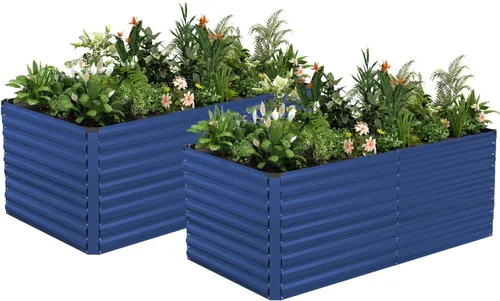 Vista 14 de NAVINE Cama de jardín elevada de 8 x 4 x 2 pies, macetas elevadas de metal grande, macetas para plantas al aire libre para verduras, flores