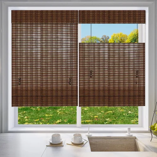 Vista 12 de LETAU Cortinas romanas de bambú para ventana, de arriba hacia abajo, abajo hacia arriba, de madera, filtrado de luz de bambú, patrón 1