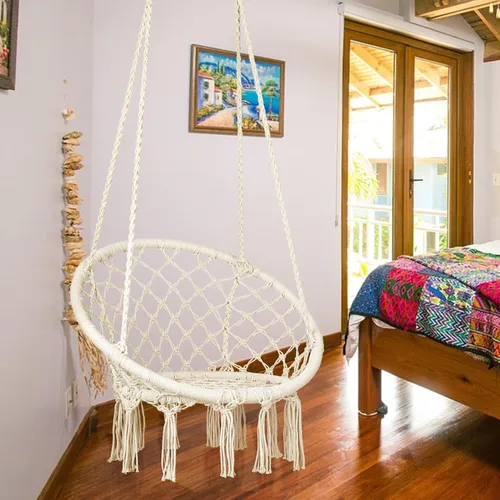Vista 7 de Silla colgante de macramé para dormitorio, hamaca columpio para interiores y exteriores