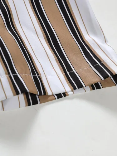Vista 5 de SHENHE Conjunto de 2 piezas para hombre, camisa de manga corta y pantalones cortos a rayas