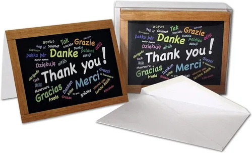 Vista 2 de Small World Greetings Tarjetas de agradecimiento multilingües con sobres, paquete de 24 – Gracias en más de 30 idiomas, interior en blanco, A2
