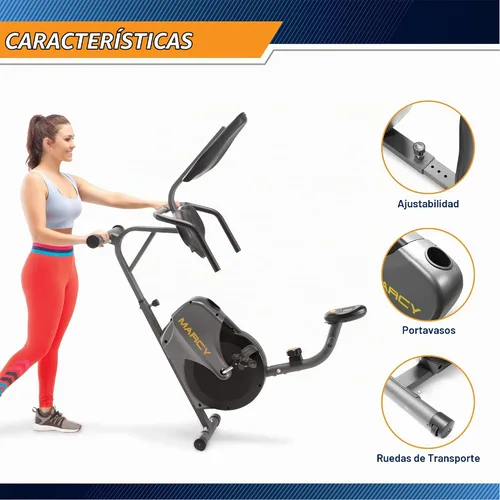 Vista 6 de Marcy Magnetic Recumbent Bike with Adjustable Resistance and Transport Wheels NS-716R