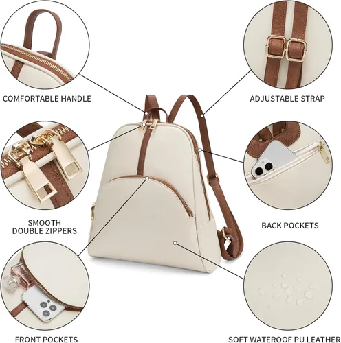 Vista 3 de seyfocnia Mochila de viaje para mujer beige, Beige, Computadora portátil
