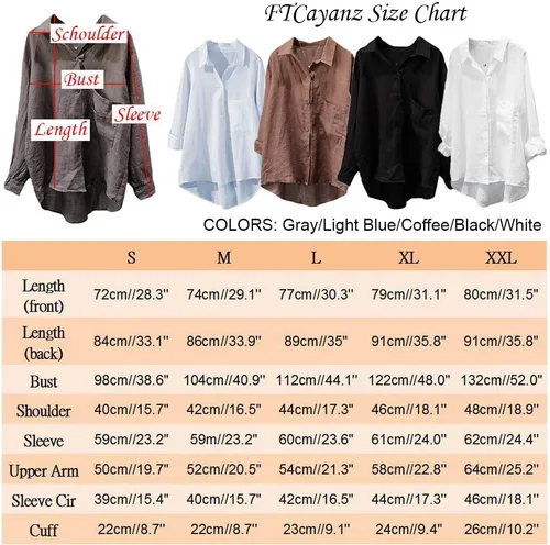 Vista 4 de FTCayanz Blusas casuales de lino para mujer, cuello en V, manga larga, con botones