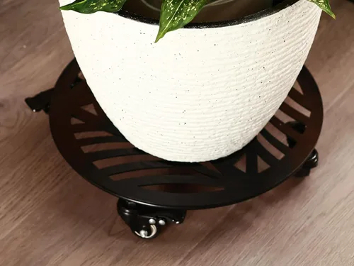 Vista 9 de 1 paquete de 30 cm de gran organizador de plantas de metal con 3 ruedas de PU metálicas, soporte rodante para plantas con ruedas para interiores