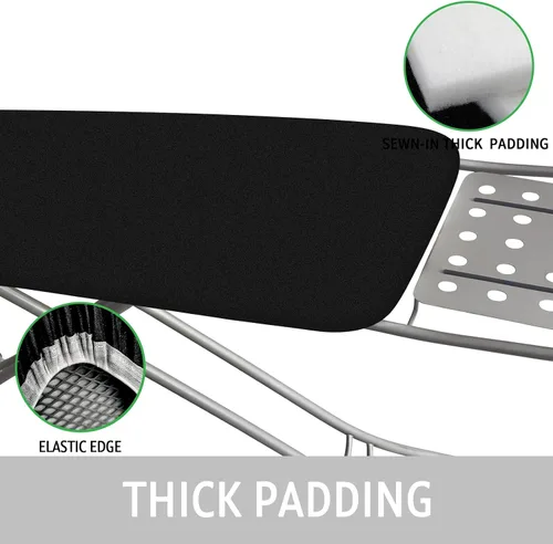 Vista 5 de Funda y almohadilla para tabla de planchar de 15 x 54 pulgadas, funda estándar para tabla de planchar con borde elástico y cierres de velcro, fundas