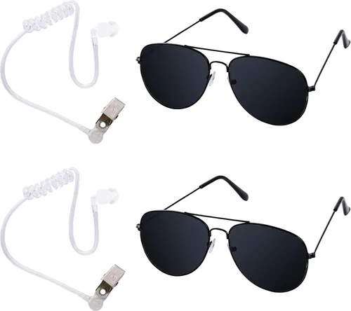Vista 8 de Sucrain Juego de gafas de sol negras de juguete Cosplay con tapones para los oídos portador de anillo para disfraz de Halloween