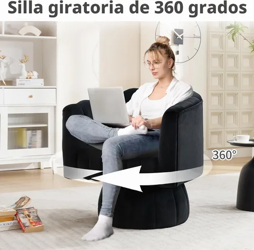 Vista 3 de Juego de sillas giratorias con diseño de barril, 2 unidades - Lindas y cómodas sillas redondas pequeñas de 360° con brazos, silla de sofá