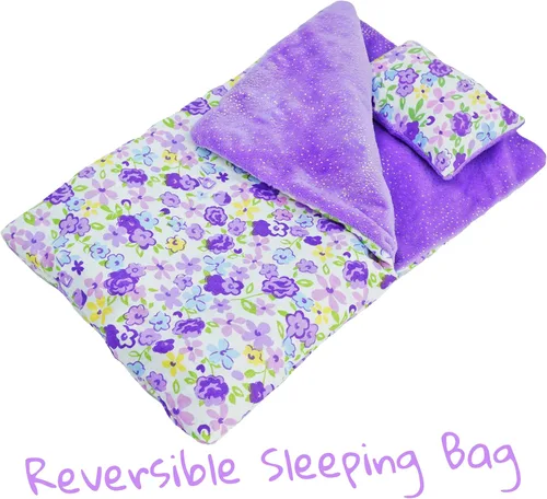 Vista 5 de June Garden Cozy Dream - Saco de dormir reversible para muñeca, juego de 2 piezas, accesorio para muñeca con almohada, se adapta a muñecas American