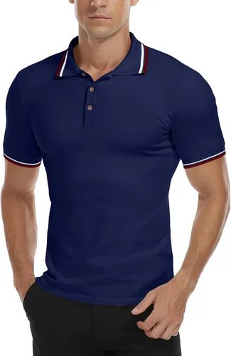 Vista 5 de MLANM Men's Polo Regular-Fit Quick-Dry Golf Striped Short Sleeve Collared T-Shirts