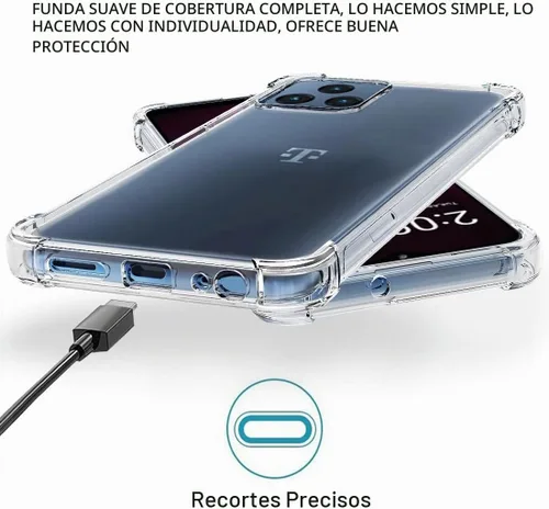 Vista 5 de Osophter Funda para T-Mobile Revvl 6 5G transparente con 2 piezas protector de pantalla esquinas reforzadas TPU absorción de golpes flexible