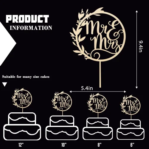 Vista 2 de Mr & Mrs - Decoración para tartas de compromiso y despedida de soltera, decoración de madera para novios