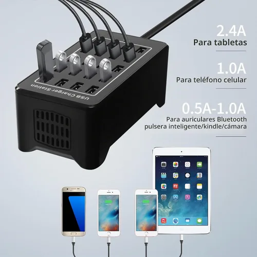 Vista 6 de Estación de carga USB de escritorio de 20 puertos - Cargador inteligente multifunción de 100 W para teléfonos inteligentes, tabletas y más