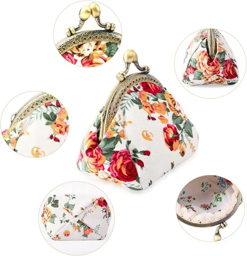 Vista 2 de Oyachic Monedero estampado vintage con hebilla de embrague, monedero con cierre de beso, monedero con cierre floral, carteras para mujer