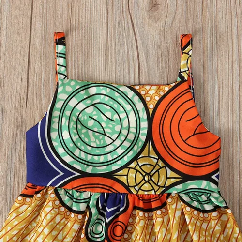 Vista 5 de Vestido de princesa africana Dashiki con tirantes 3D para niñas y niñas pequeñas (naranja, 6-7 años)