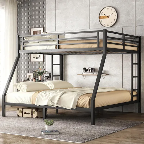 Vista 16 de Bellemave Litera individual XL sobre individual XL, litera de metal con escalera y barandilla para niños, adultos, se puede dividir, color negro