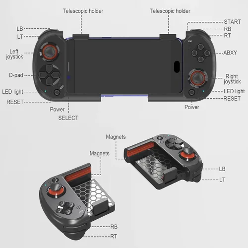Vista 7 de Joso Mobile Gaming Controller for iPhone, Android, Direct Play, Portable Bluetooth Mini Controller Gamepad Joystick with Magnetic Storage for iPhone