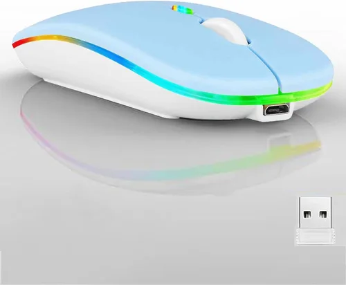 Vista 14 de Paquete de 10 ratones inalámbricos Bluetooth, LED de doble modo recargable, silencioso y delgado, portátil (receptor BT5.2+USB), mouse